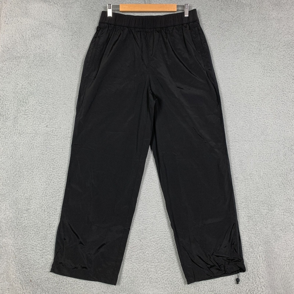 Athleta Rise Pant Women's Medium M Black Stretch Taffeta Wide Leg Commute Travel